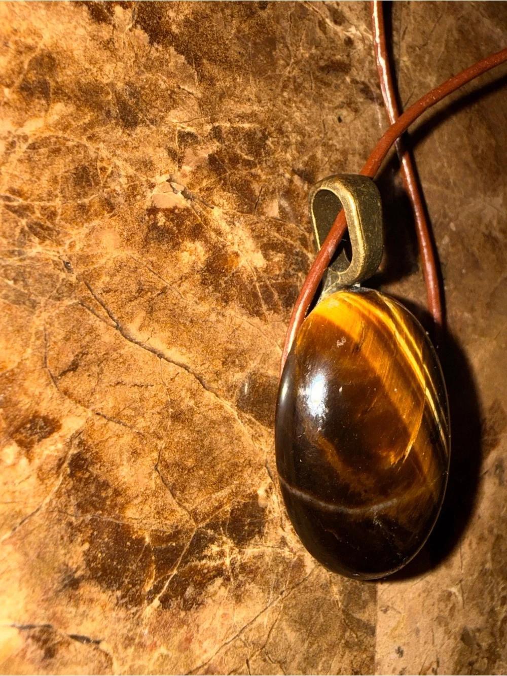 Vintage Tiger's Eye Oval Pendant on Brown Cord